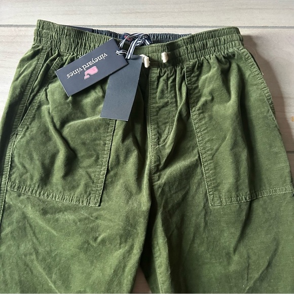 NWT Vineyard Vines Cypress Green Elastic Drawstring Waist Corduroy Jetty Pants - Picture 2 of 4